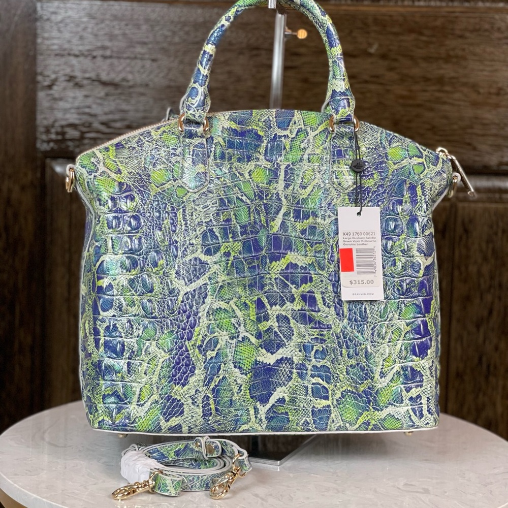 Brahmin Large Duxbury Satchel Green Viper Melbourne Handbag NWT - Picture 2 of 6